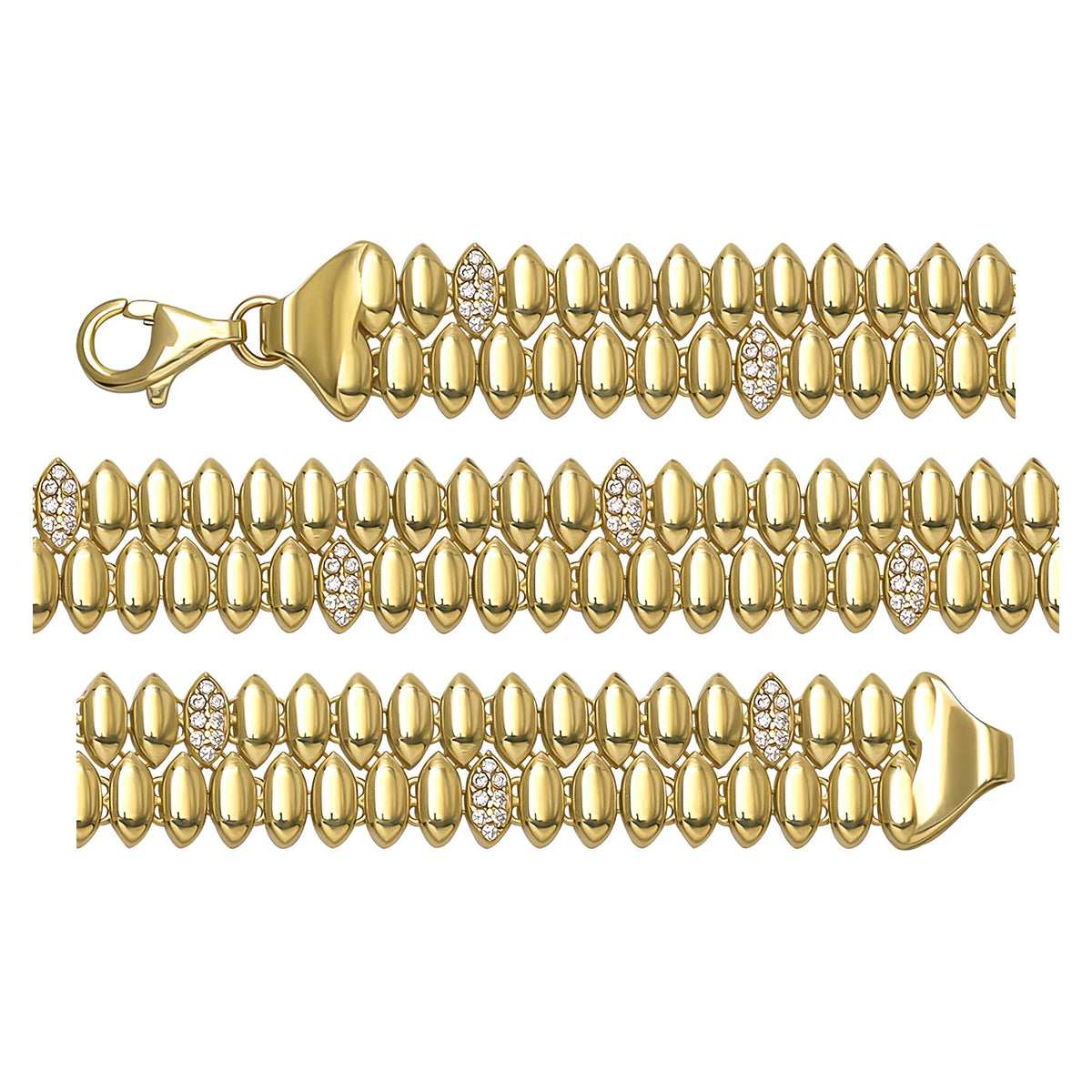 Solid gold bead bracelet, 13.90 g — shown in three rows across the frame.