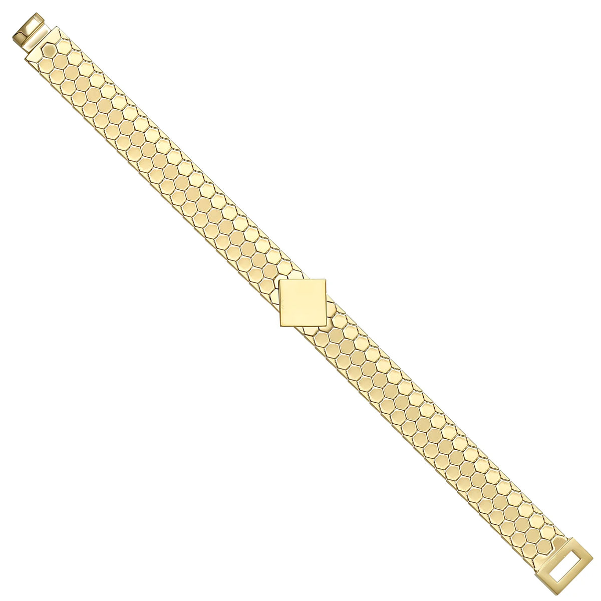Solid gold honeycomb bracelet, 16.00 g — shown at an angle across the frame.