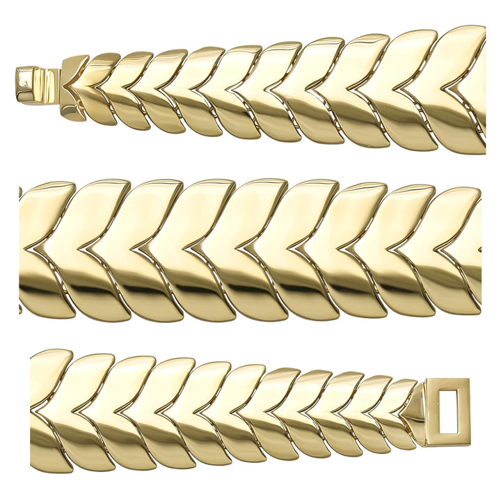 Solid gold herringbone bracelet, 26.65 g — shown in three rows across the frame.