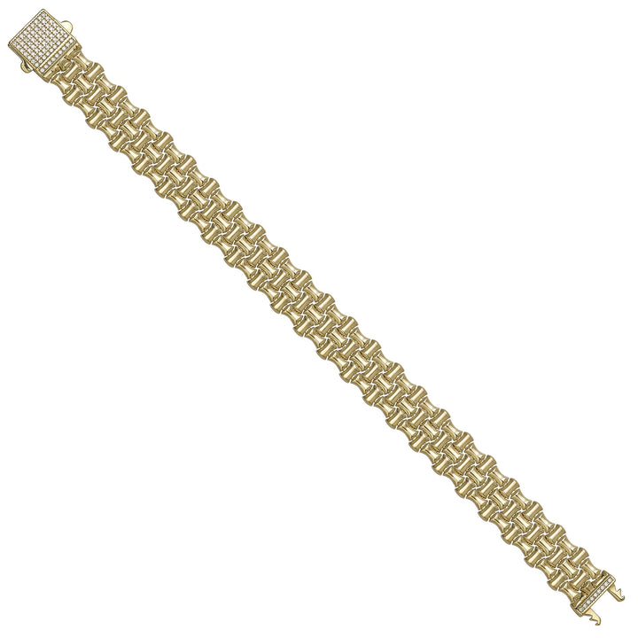 Solid gold brick link bracelet, 18.02 g — shown at an angle across the frame.