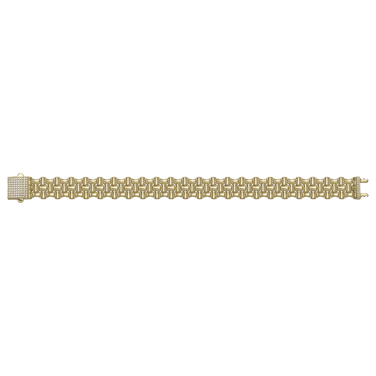Solid gold brick link bracelet, 18.02 g — shown square on a plain background.