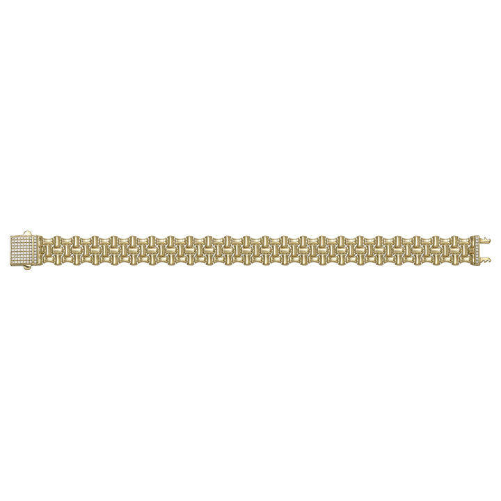 Solid gold brick link bracelet, 18.02 g — shown square on a plain background.