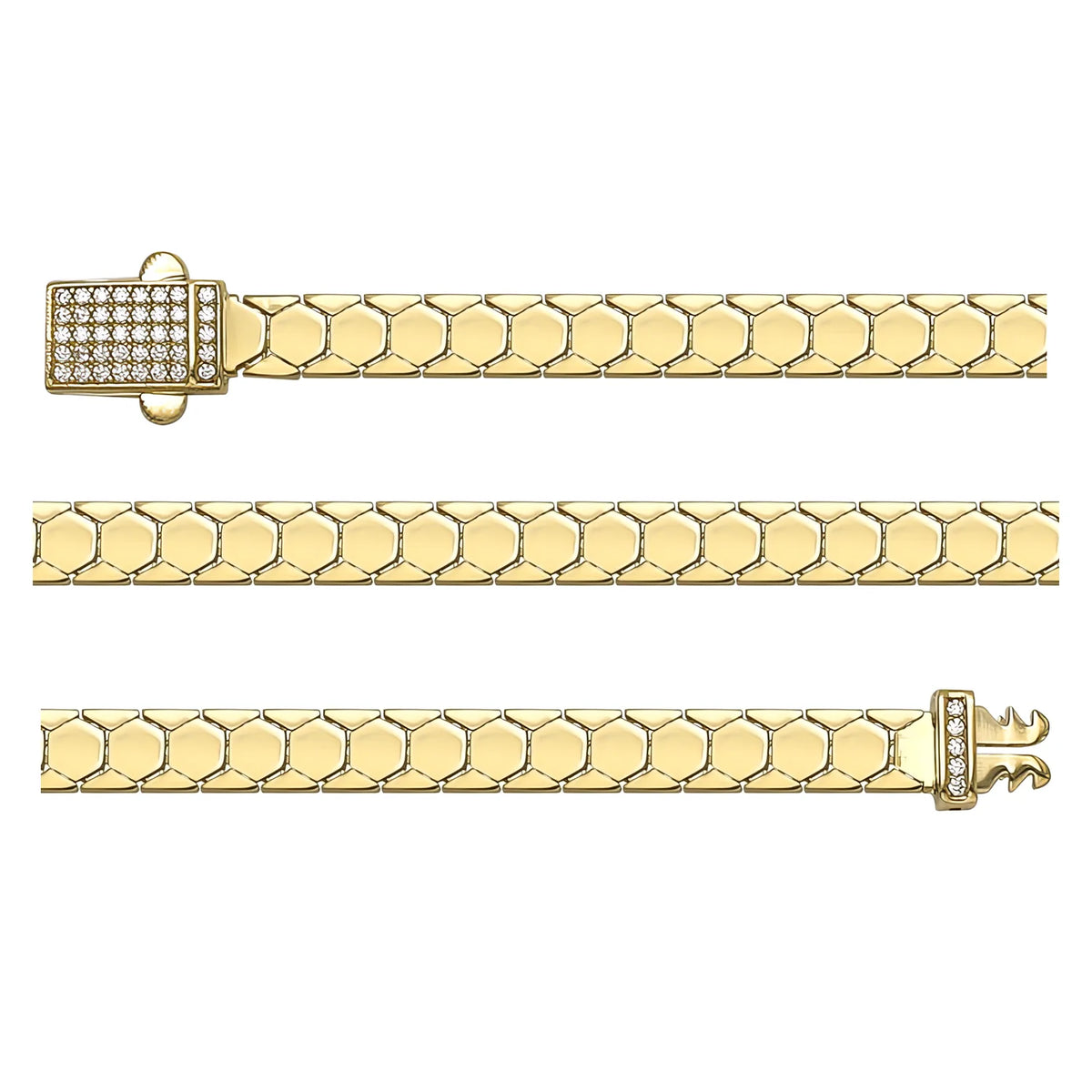 Solid gold id bracelet, 7.82 g — shown in three rows across the frame.