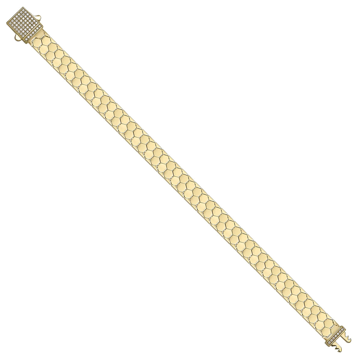 Solid gold honeycomb bracelet, 10.73 g — shown at an angle across the frame.