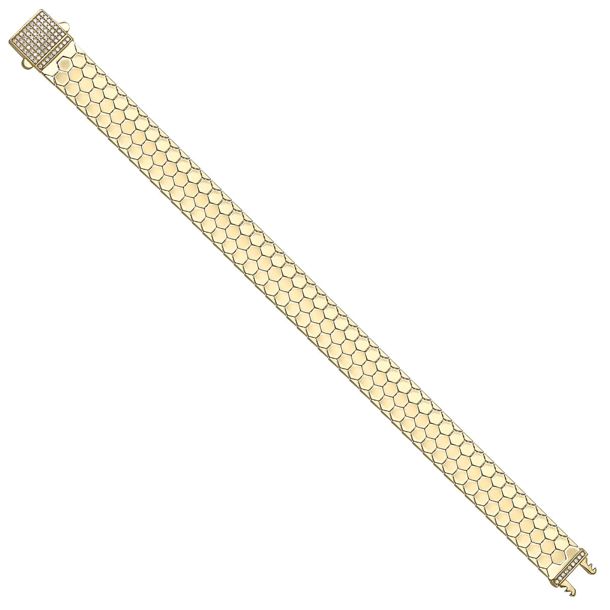 Solid gold honeycomb bracelet, 14.63 g — shown at an angle across the frame.