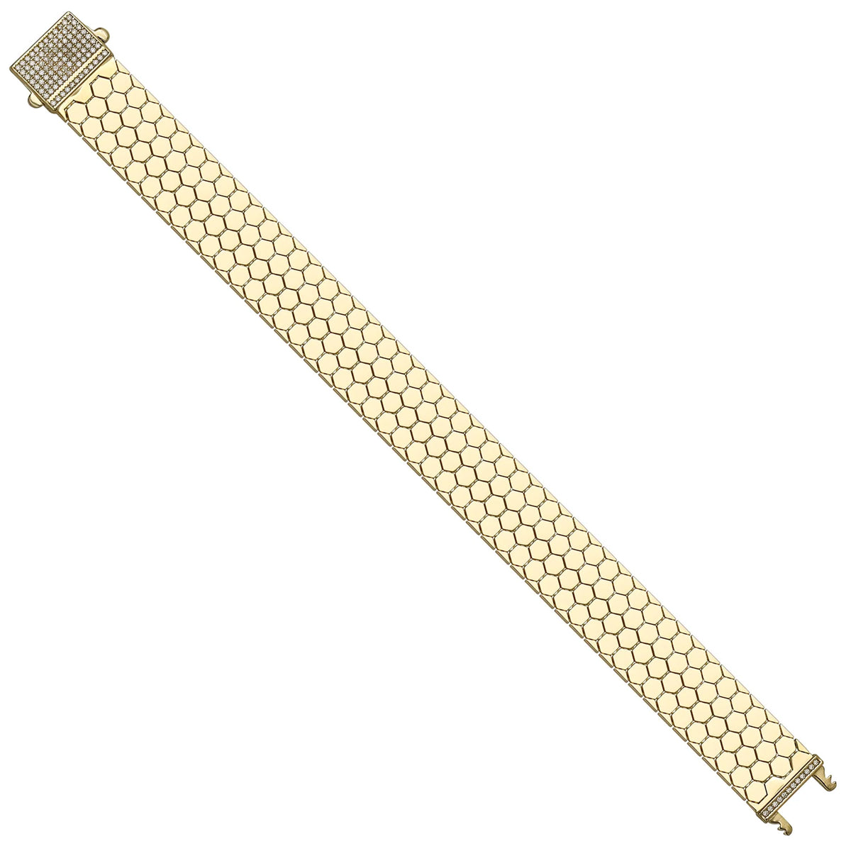 Solid gold honeycomb bracelet, 19.15 g — shown at an angle across the frame.