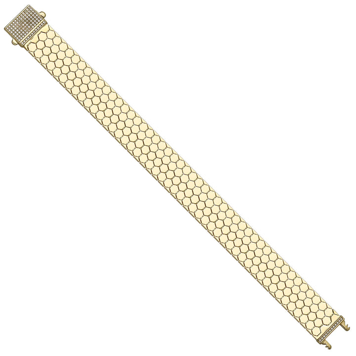 Solid gold honeycomb bracelet, 19.15 g — shown at an angle across the frame.