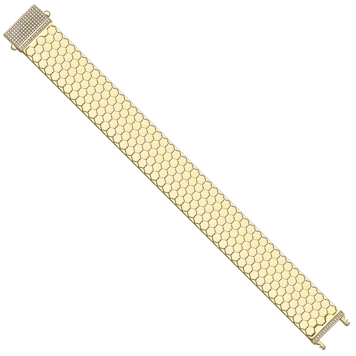 Solid gold honeycomb bracelet, 23.50 g — shown at an angle across the frame.
