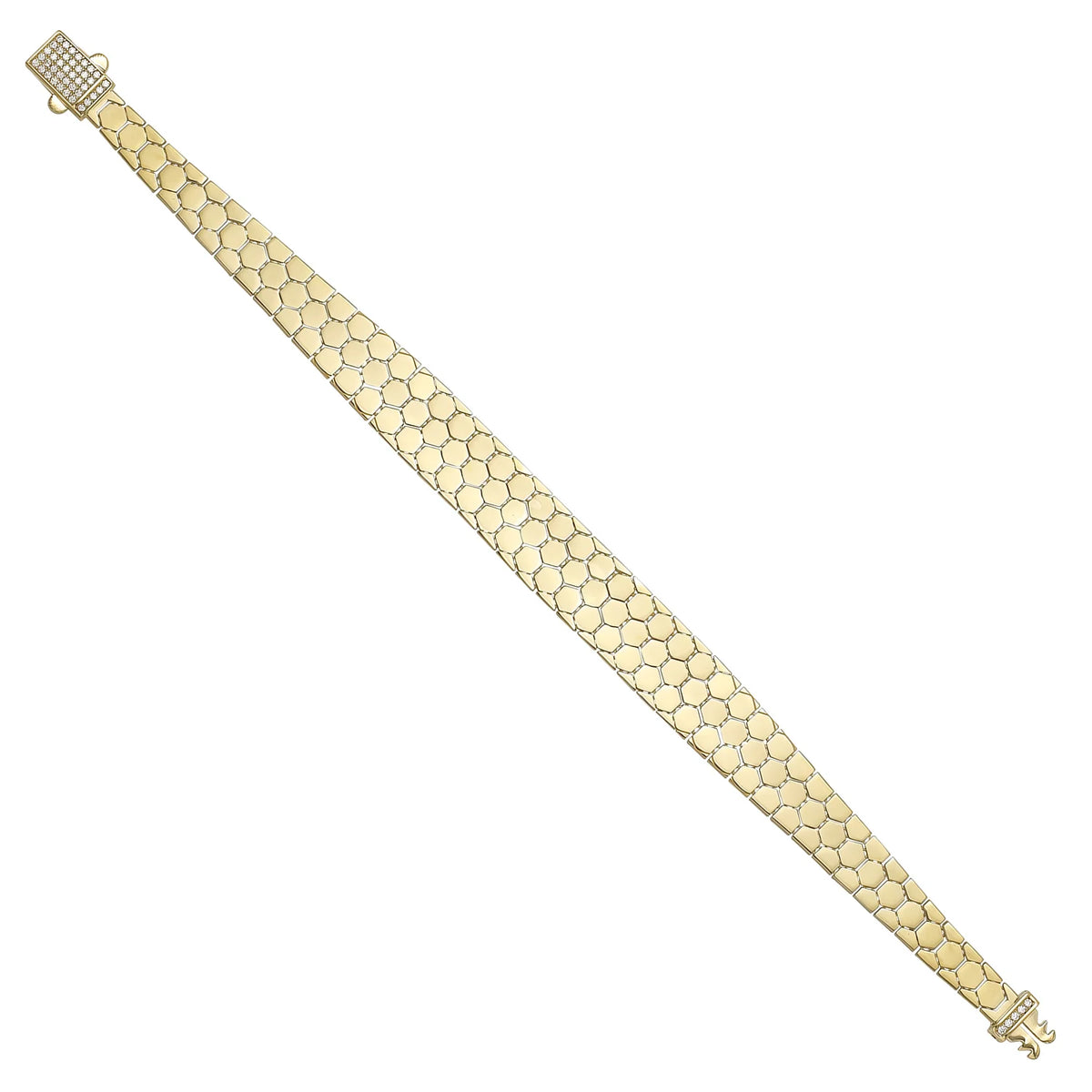 Solid gold honeycomb bracelet, 13.99 g — shown at an angle across the frame.
