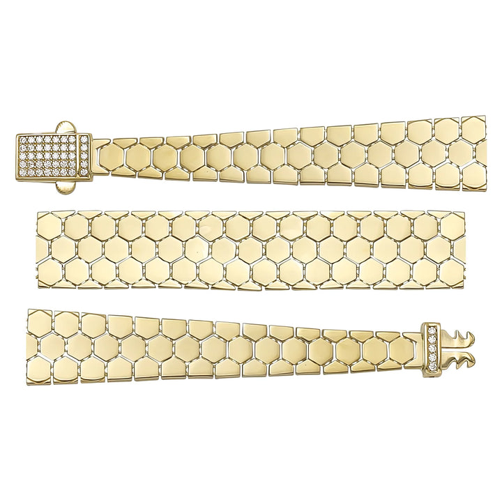 Solid gold honeycomb bracelet, 13.99 g — shown in three rows across the frame.