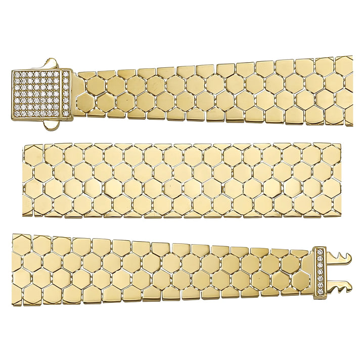 Solid gold honeycomb bracelet, 19.13 g — shown in three rows across the frame.