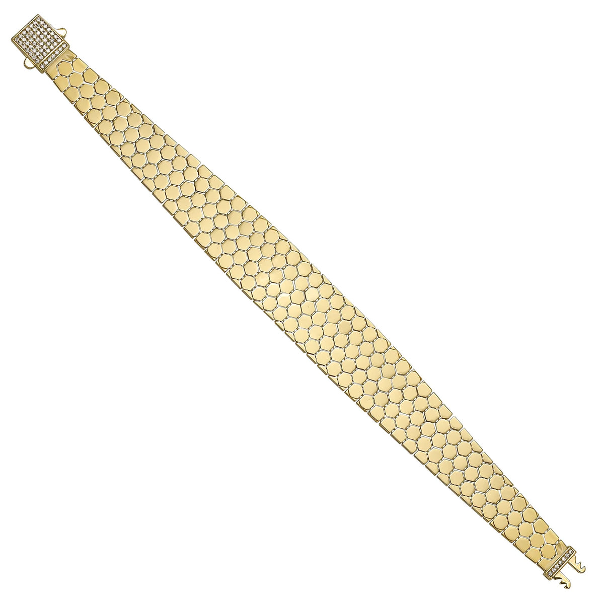 Solid gold honeycomb bracelet, 20.17 g — shown at an angle across the frame.