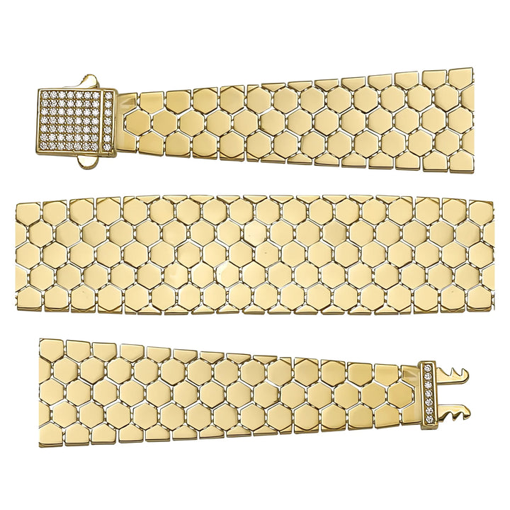Solid gold honeycomb bracelet, 20.17 g — shown in three rows across the frame.