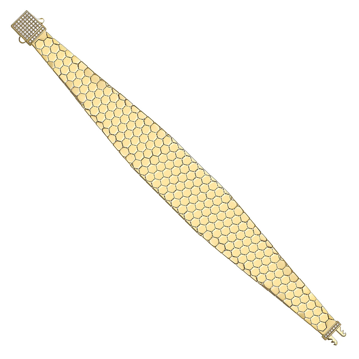 Solid gold honeycomb bracelet, 23.79 g — shown at an angle across the frame.