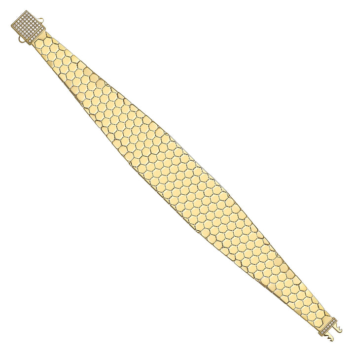 Solid gold honeycomb bracelet, 23.79 g — shown at an angle across the frame.