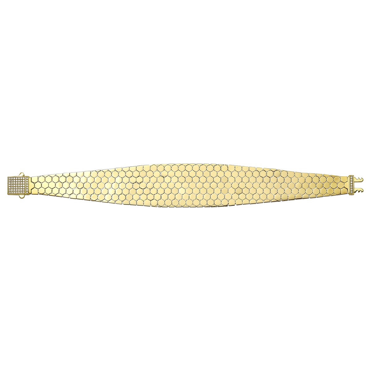 Solid gold honeycomb bracelet, 28.20 g — shown square on a plain background.