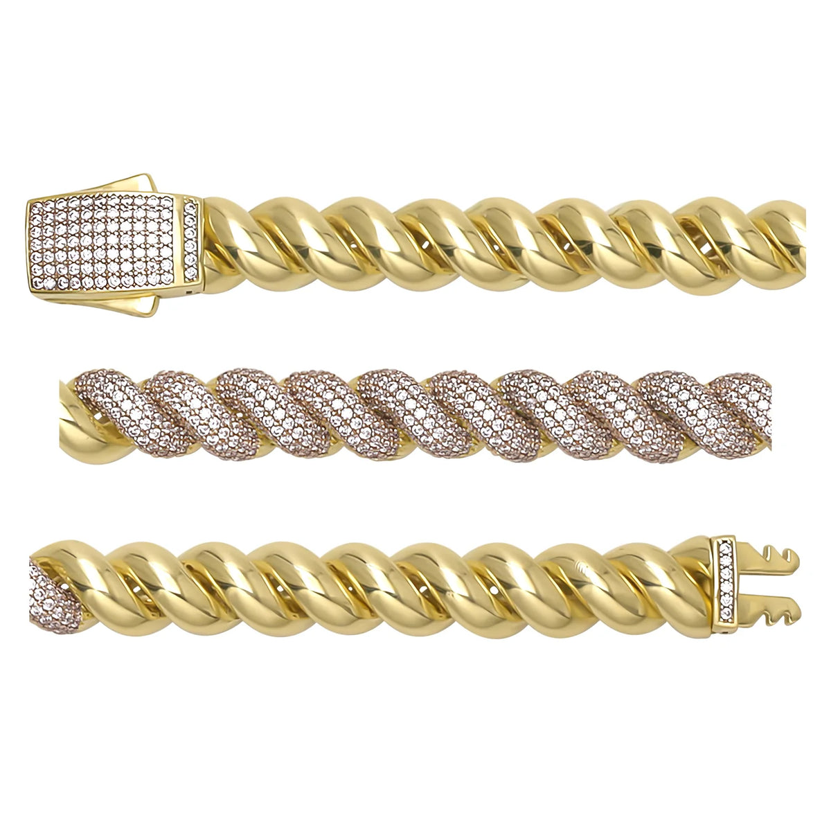 Solid gold curb bracelet, 20.41 g — shown in three rows across the frame.