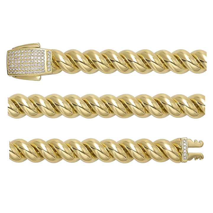 Solid gold curb bracelet, 18.64 g — shown in three rows across the frame.