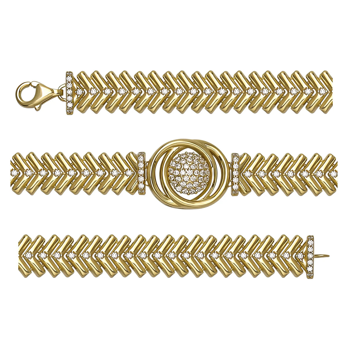 Solid gold herringbone bracelet, 15.54 g — shown in three rows across the frame.