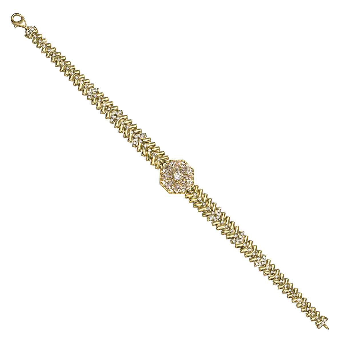 Solid gold herringbone bracelet, 13.79 g — shown at an angle across the frame.
