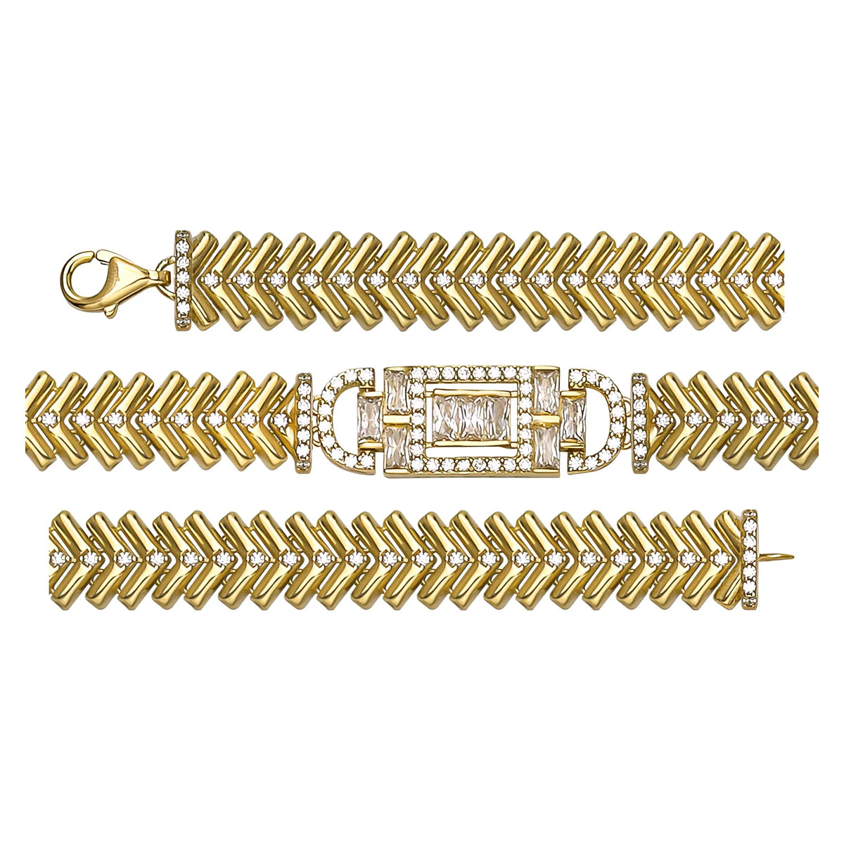 Solid gold fancy link bracelet, 15.37 g — shown in three rows across the frame.