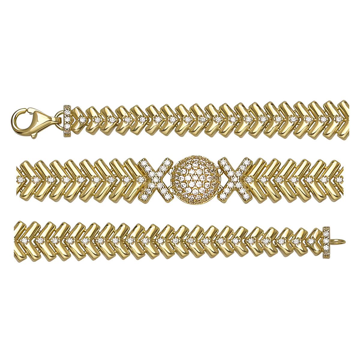 Solid gold herringbone bracelet, 12.16 g — shown in three rows across the frame.