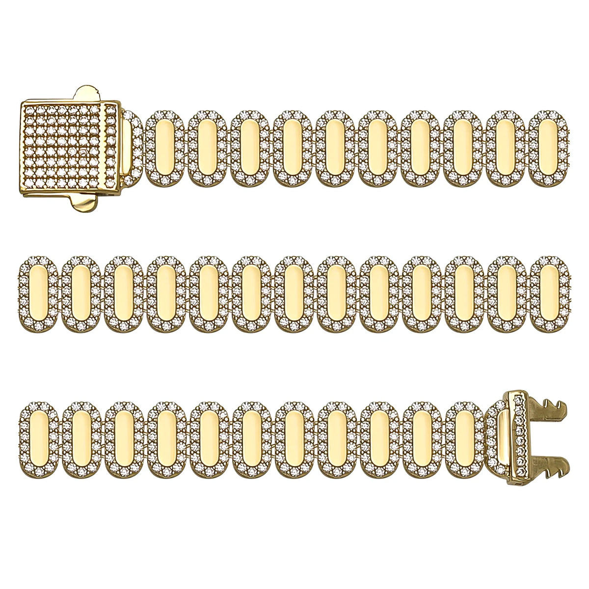 Solid gold fancy link bracelet, 16.00 g — shown in three rows across the frame.