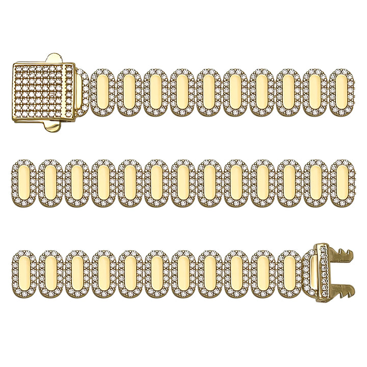 Solid gold fancy link bracelet, 16.00 g — shown in three rows across the frame.