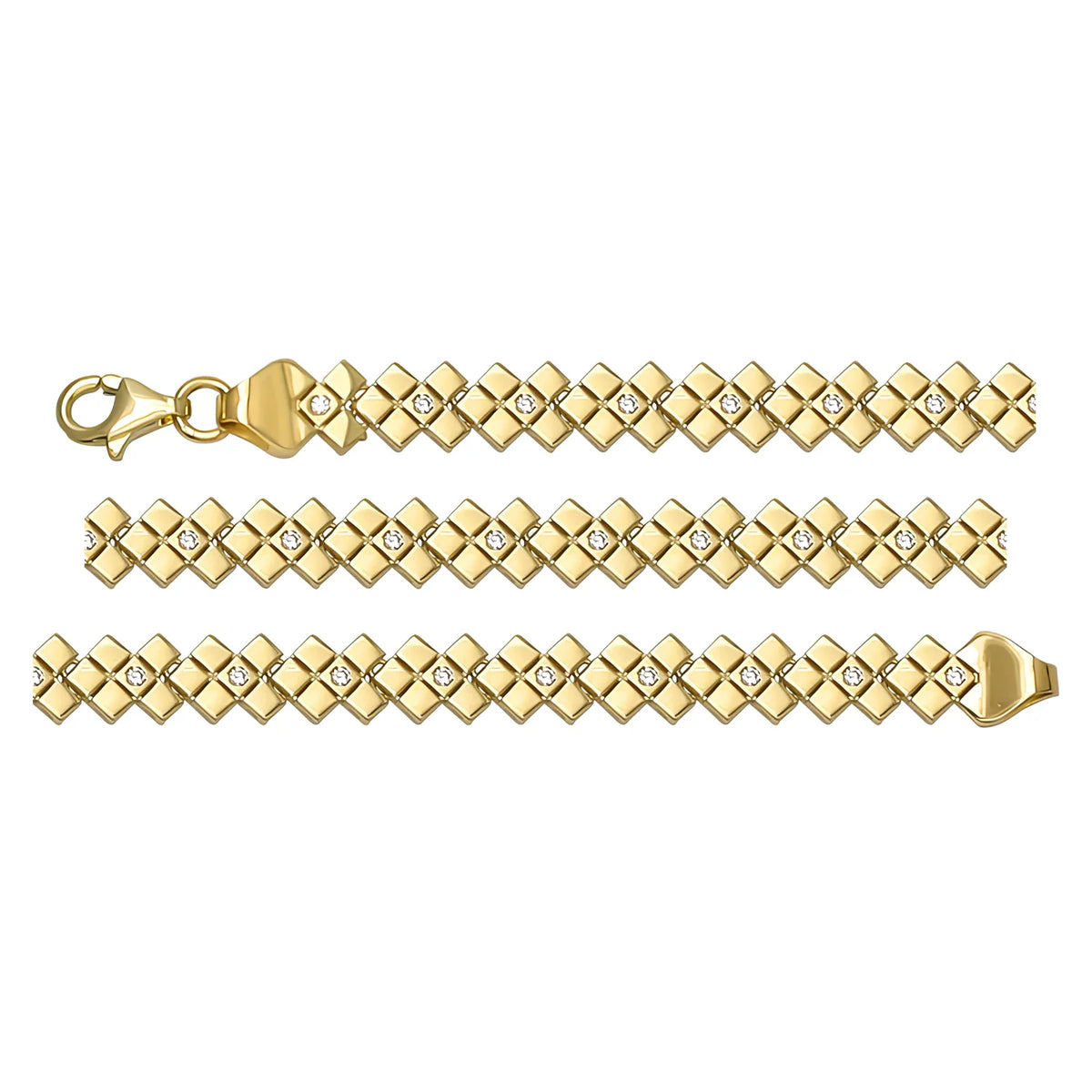 Solid gold fancy link bracelet, 7.00 g — shown in three rows across the frame.