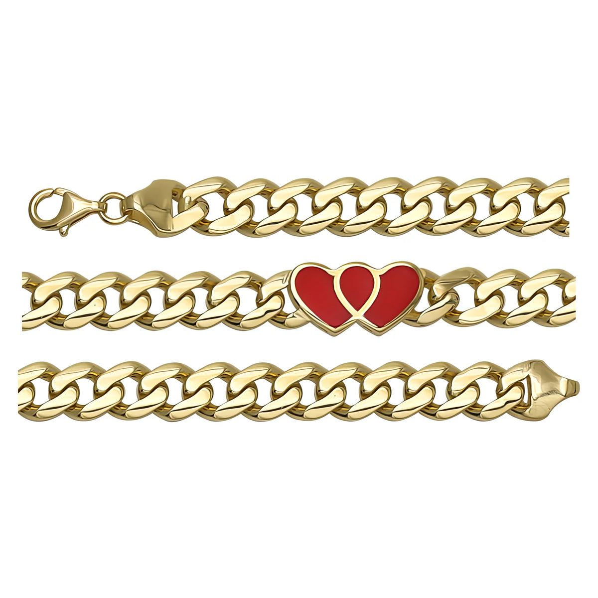 Solid gold curb bracelet, 8.05 g — shown in three rows across the frame.