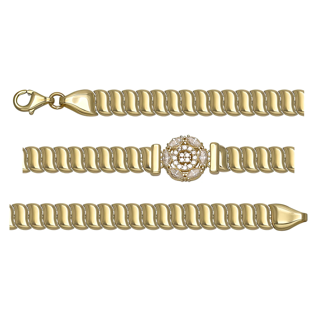 Solid gold braided bracelet, 11.80 g — shown in three rows across the frame.