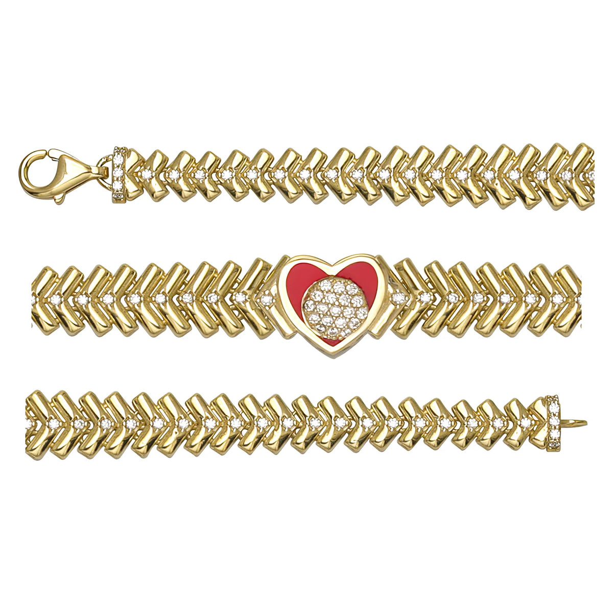 Solid gold herringbone bracelet, 12.51 g — shown in three rows across the frame.