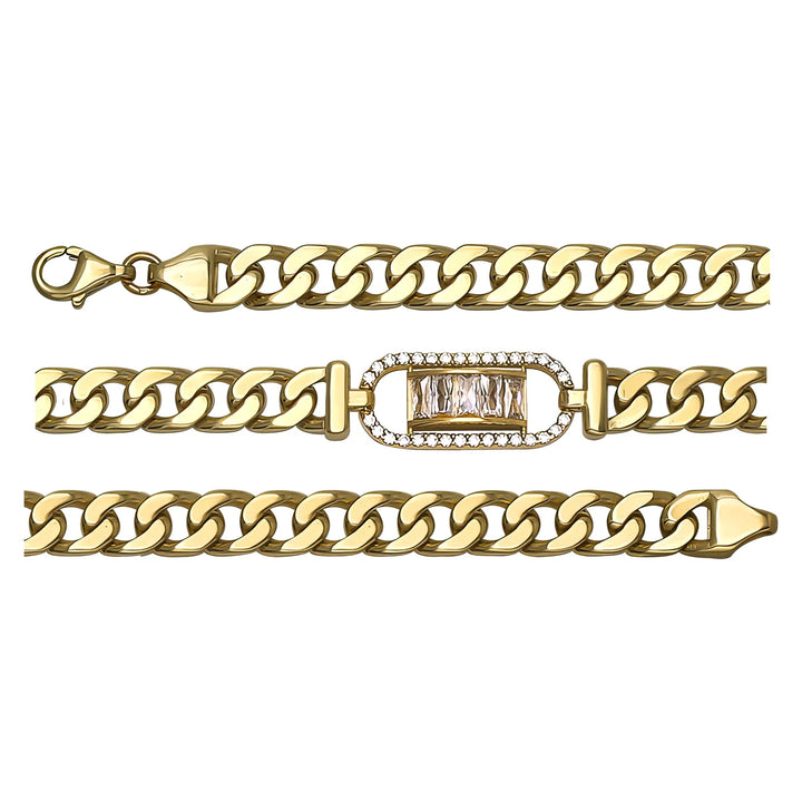 Solid gold curb bracelet, 10.85 g — shown in three rows across the frame.