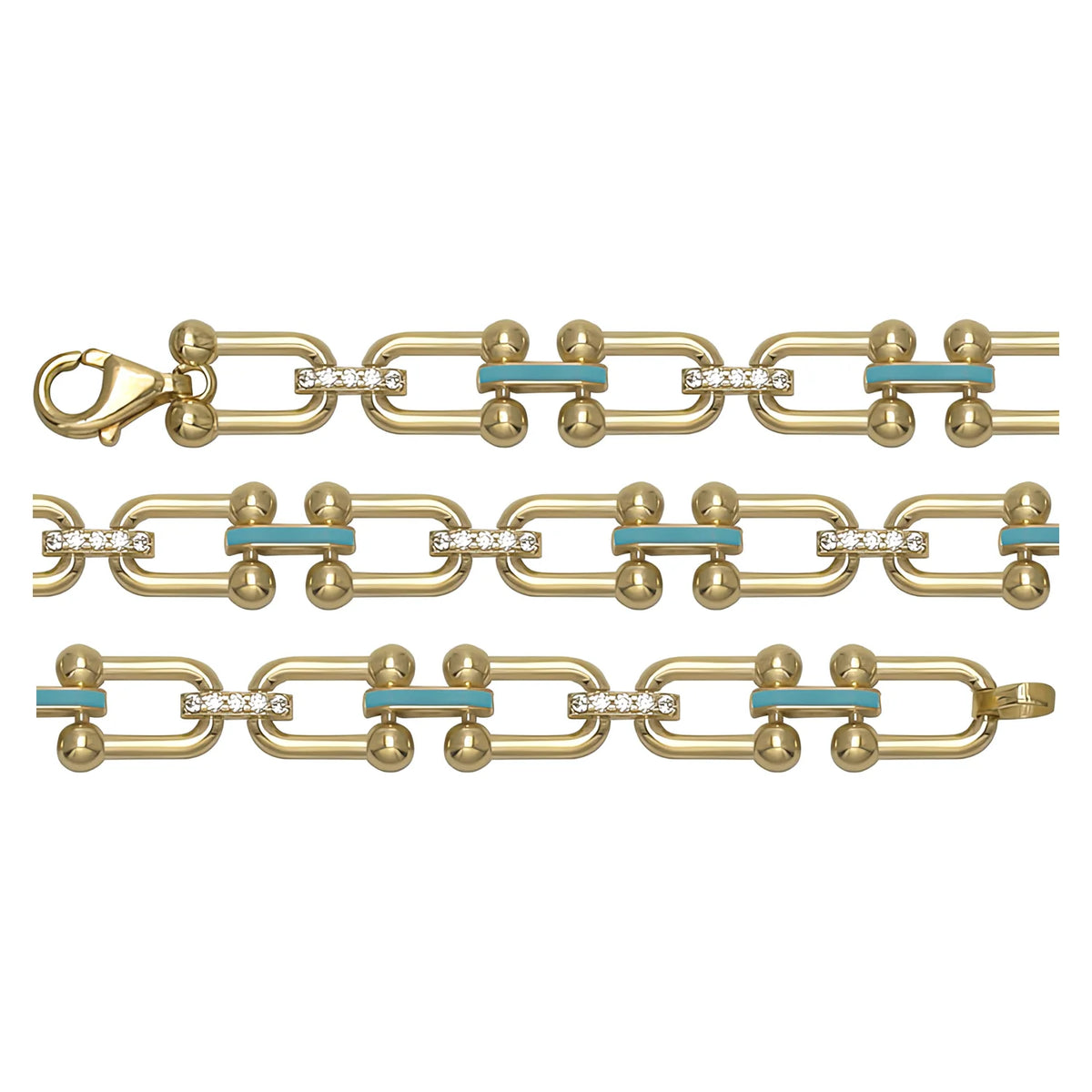 Solid gold fancy link bracelet, 8.95 g — shown in three rows across the frame.