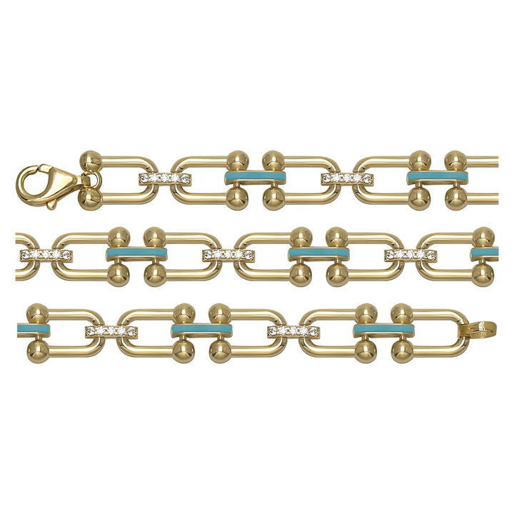 Solid gold fancy link bracelet, 8.95 g — shown in three rows across the frame.