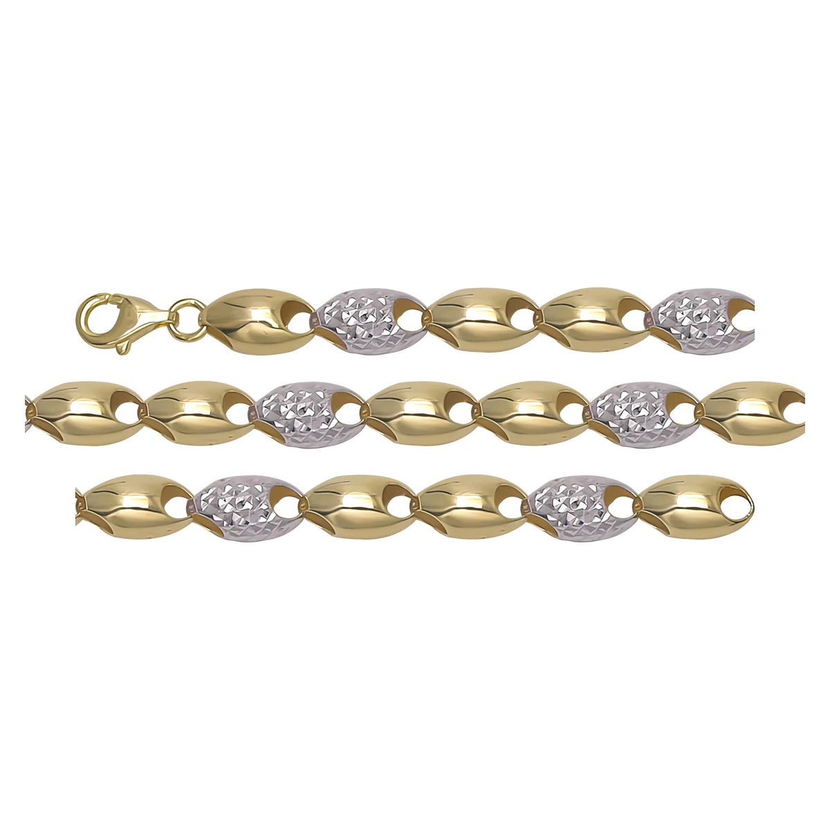 Solid gold mariner bracelet, 6.65 g — shown in three rows across the frame.