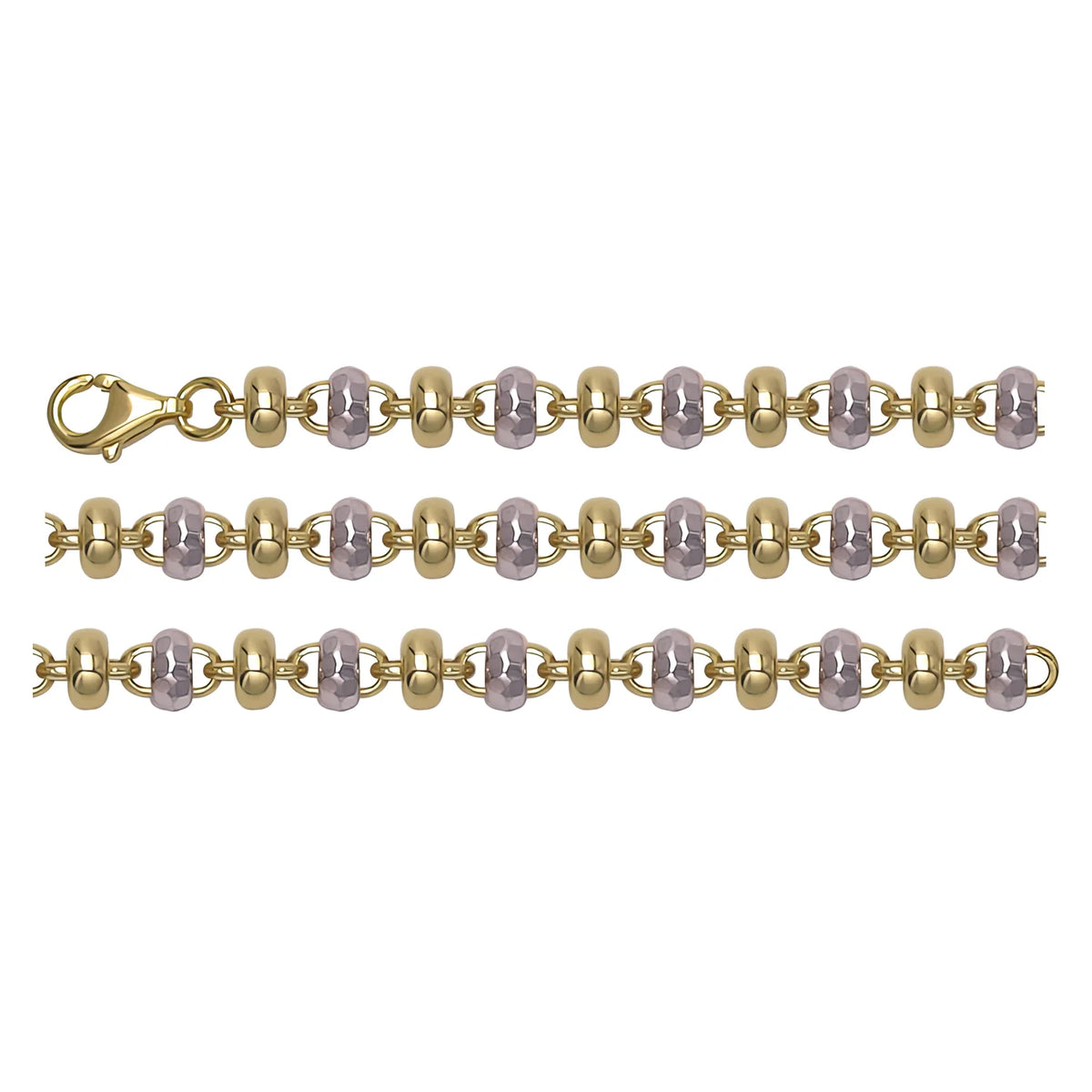 Solid gold bead bracelet, 5.25 g — shown in three rows across the frame.