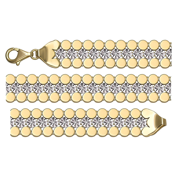 Solid gold fancy link bracelet, 12.06 g — shown in three rows across the frame.