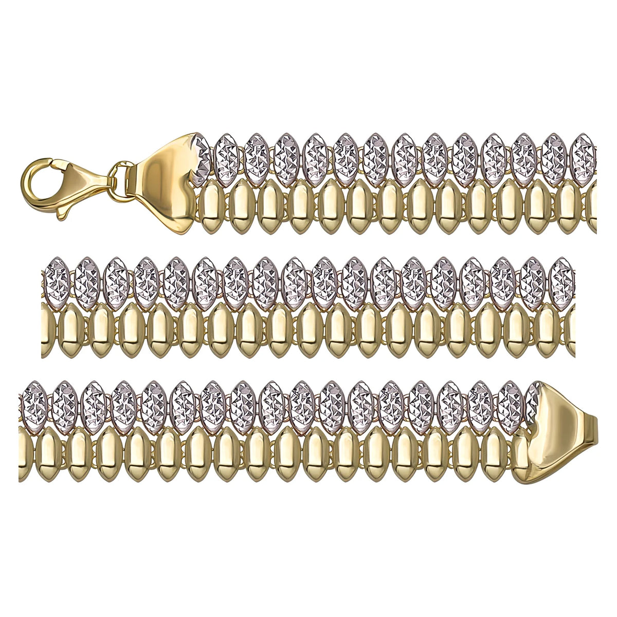 Solid gold bead bracelet, 13.44 g — shown in three rows across the frame.