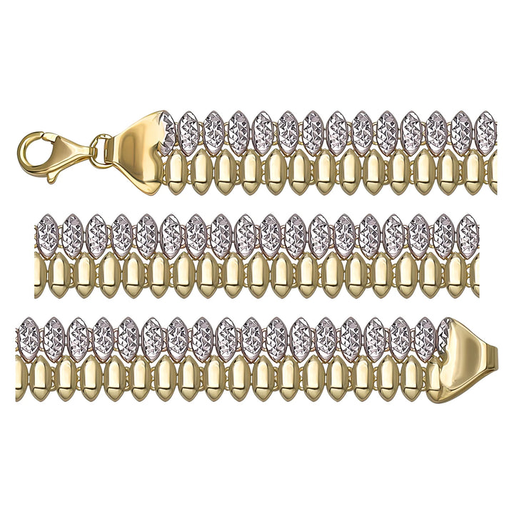 Solid gold bead bracelet, 13.44 g — shown in three rows across the frame.