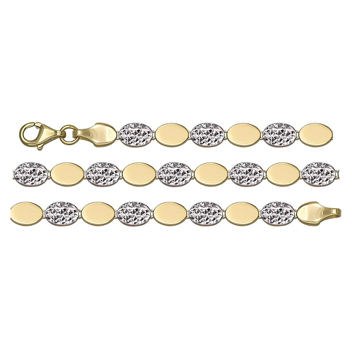 Solid gold fancy link bracelet, 4.90 g — shown in three rows across the frame.