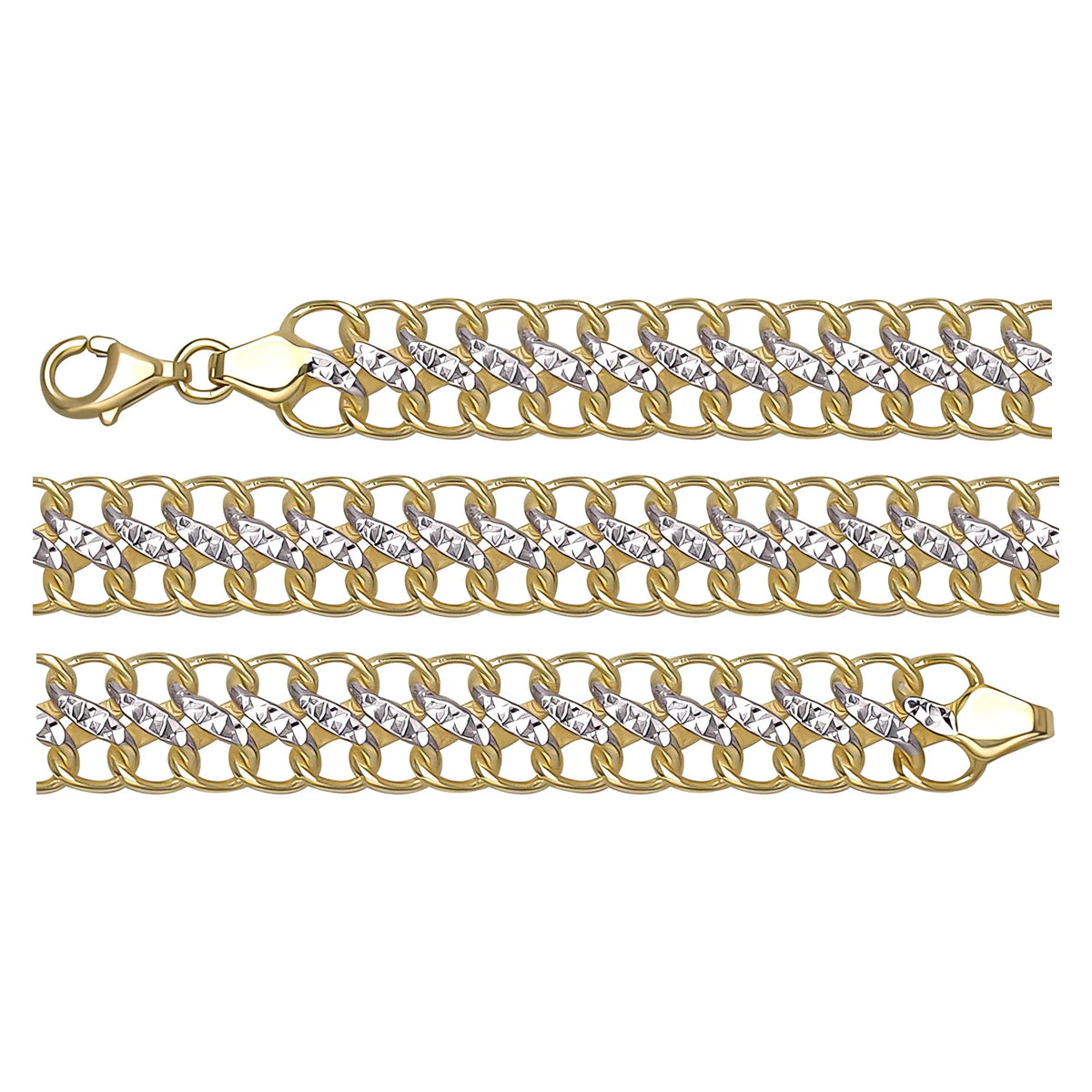 Solid gold curb bracelet, 10.40 g — shown in three rows across the frame.