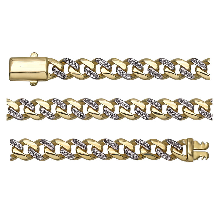 Solid gold curb bracelet, 10.62 g — shown in three rows across the frame.