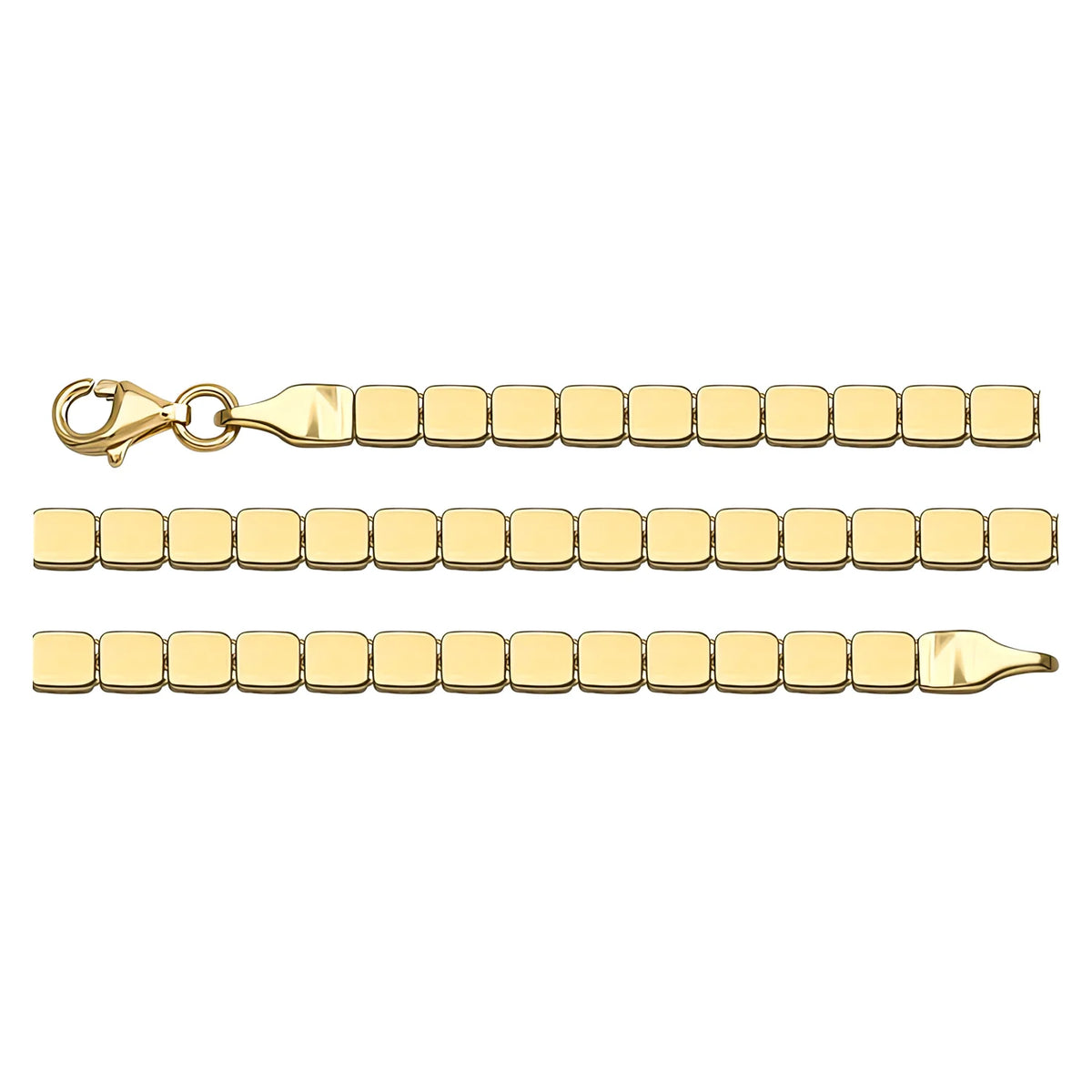 Solid gold id bracelet, 5.20 g — shown in three rows across the frame.