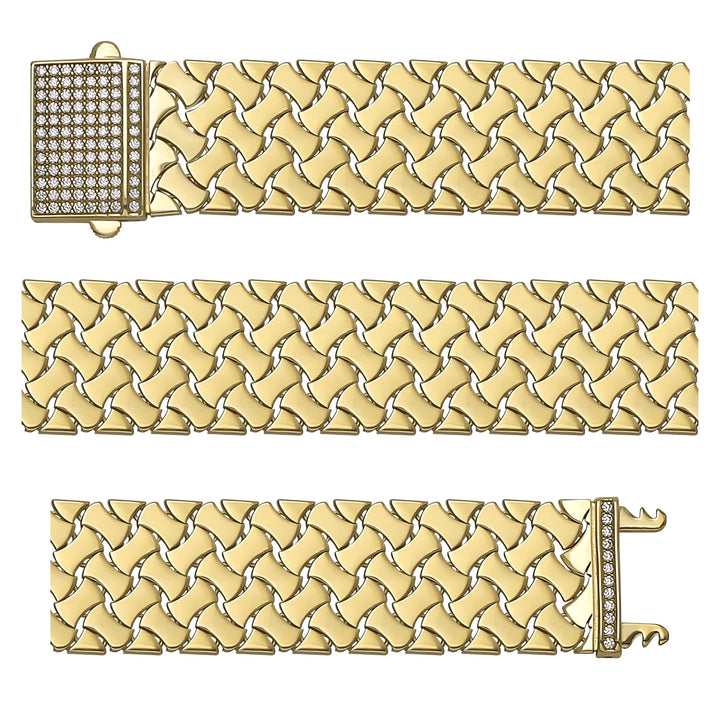Solid gold braided bracelet, 21.63 g — shown in three rows across the frame.