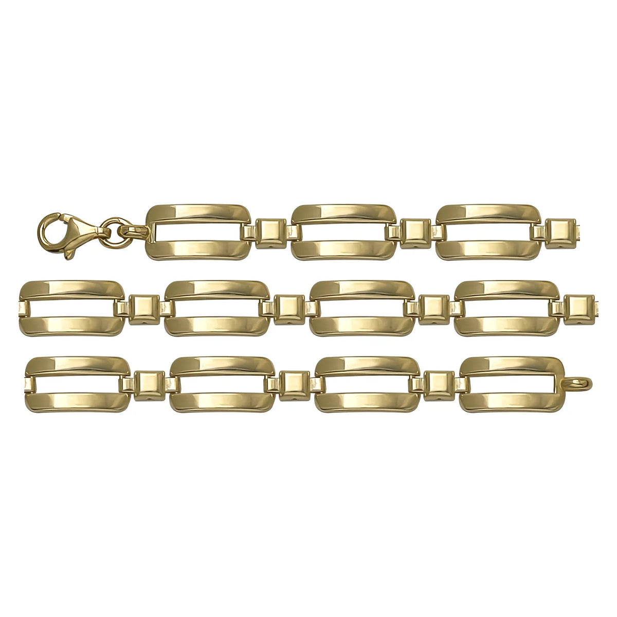 Solid gold id bracelet, 8.60 g — shown in three rows across the frame.