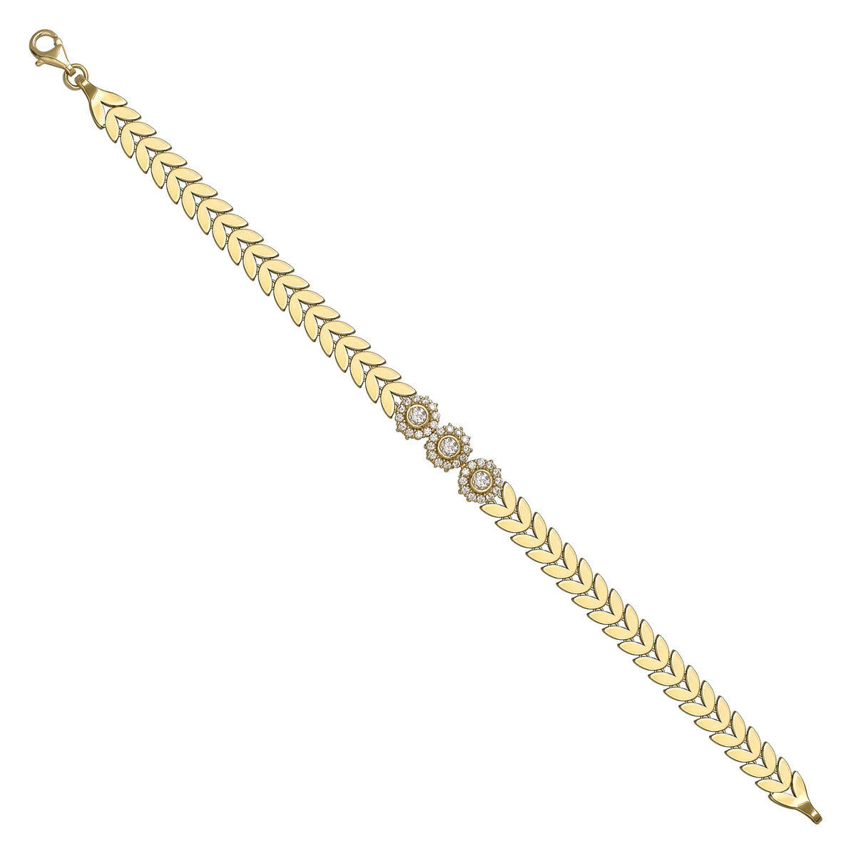 Solid gold herringbone bracelet, 9.56 g — shown at an angle across the frame.
