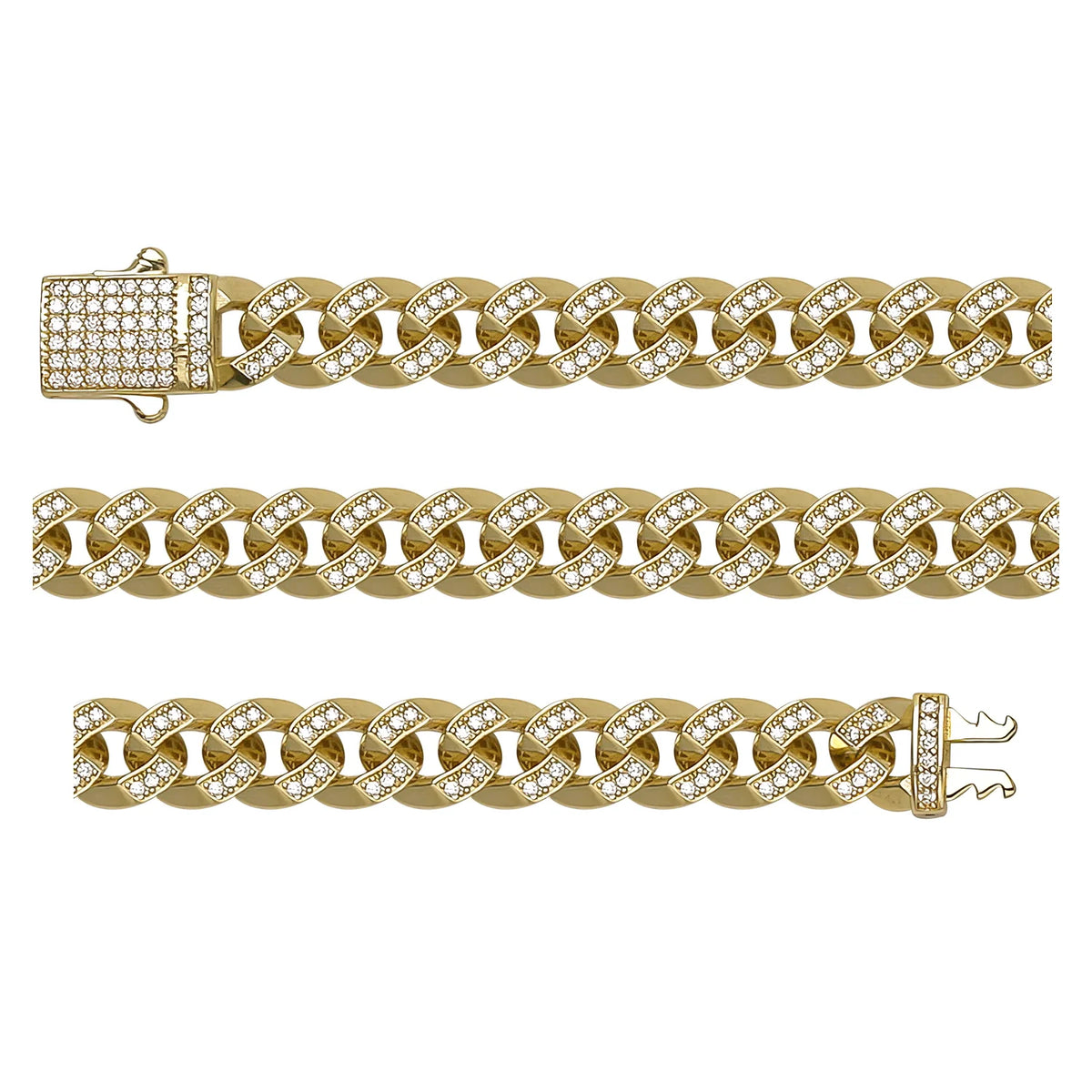 Solid gold curb bracelet, 14.50 g — shown in three rows across the frame.