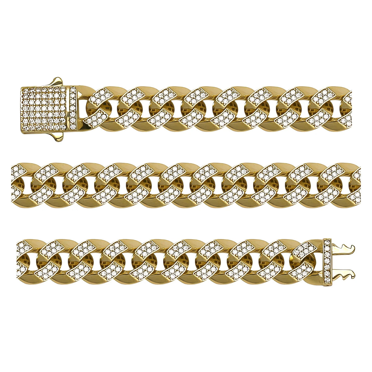 Solid gold curb bracelet, 18.41 g — shown in three rows across the frame.
