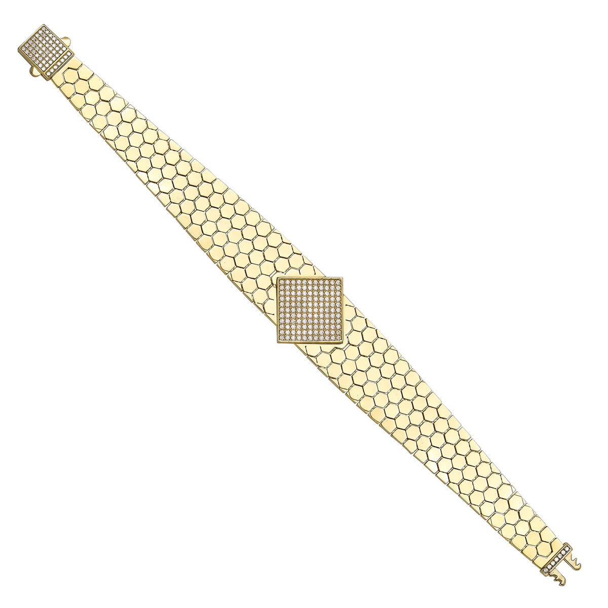 Solid gold honeycomb bracelet, 24.47 g — shown at an angle across the frame.